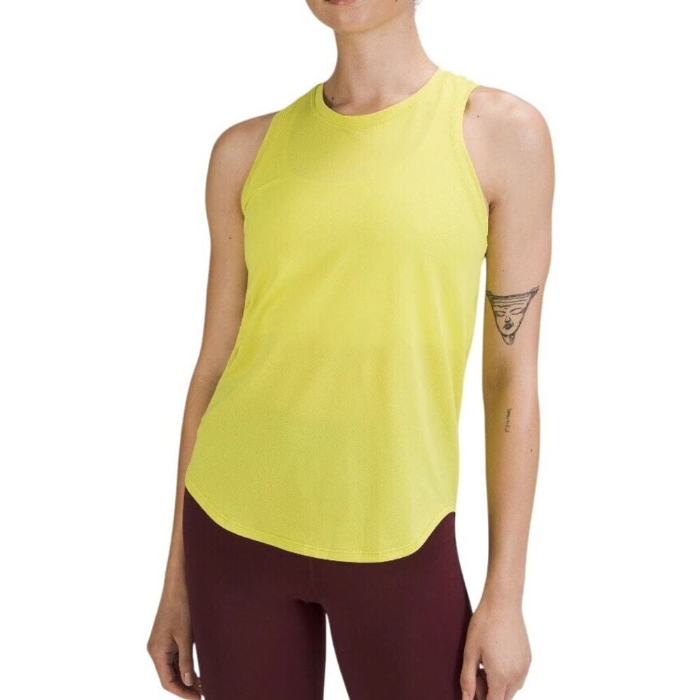 Lululemon High Neck Run Train Tank Top 4 Yellow Serpentine Athleisure Bright